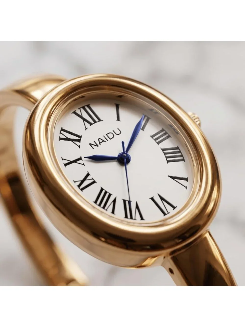 Women's Gold/White Elegant Open-Cuff Bracelet Roman Numeral Dial Wrist Watches